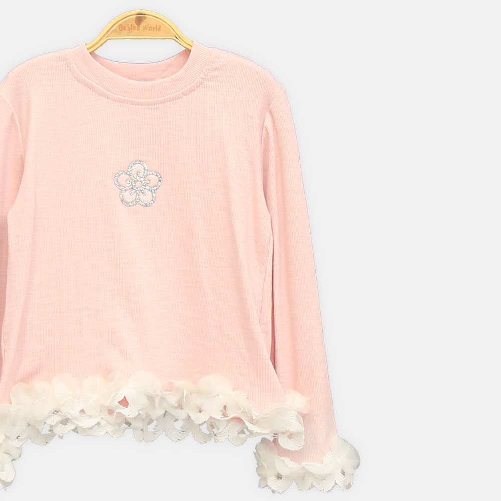 GIRL T-SHIRT PINK FLOWER RUFFLE
