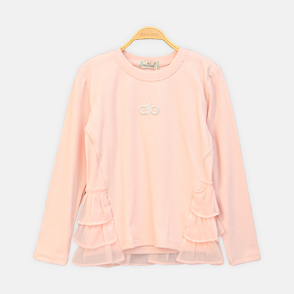 GIRL T-SHIRT PINK RHINESTONE RUFFLE