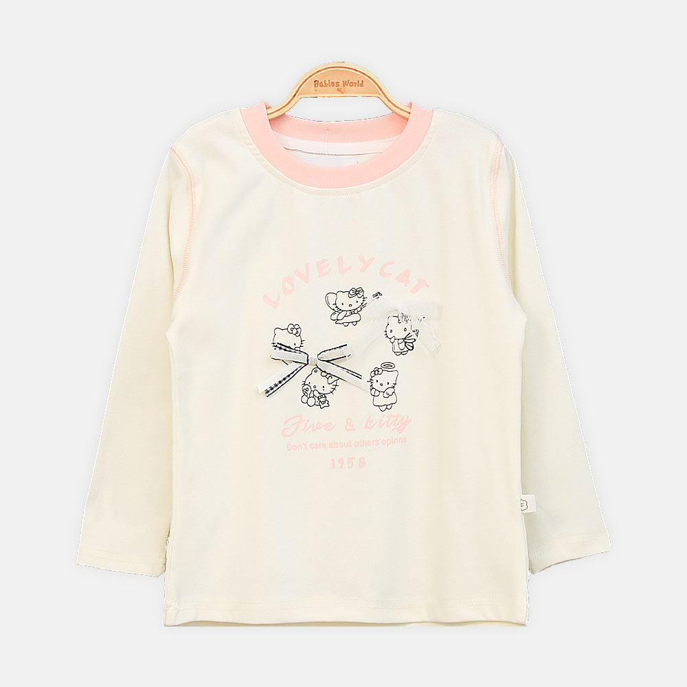 GIRL T-SHIRT CREAM AND PINK GRAPHIC