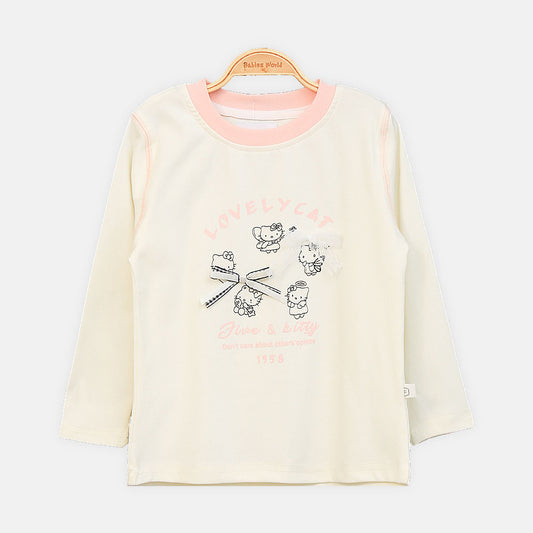 GIRL T-SHIRT CREAM AND PINK GRAPHIC