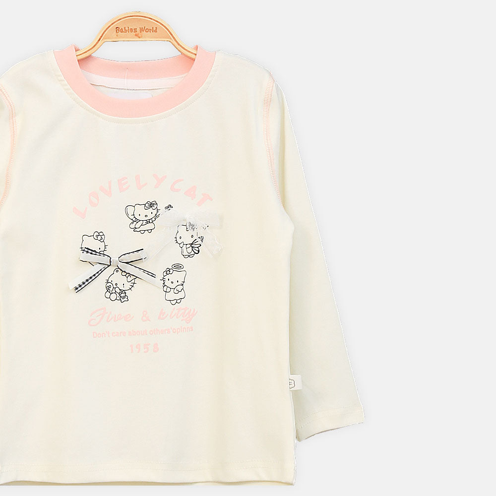 GIRL T-SHIRT CREAM AND PINK GRAPHIC