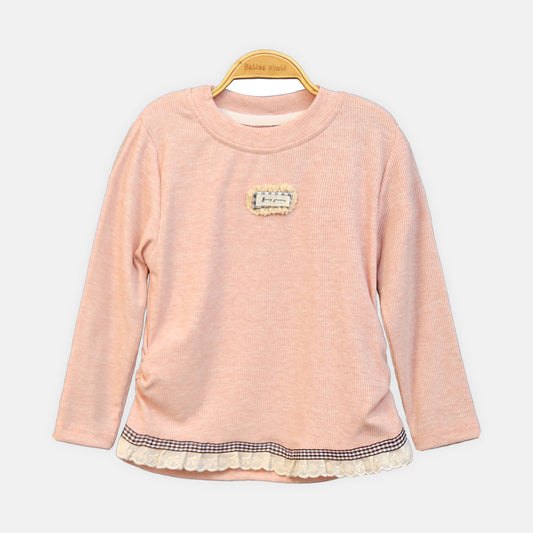 GIRL T-SHIRT PINK RIBBED ACCENT