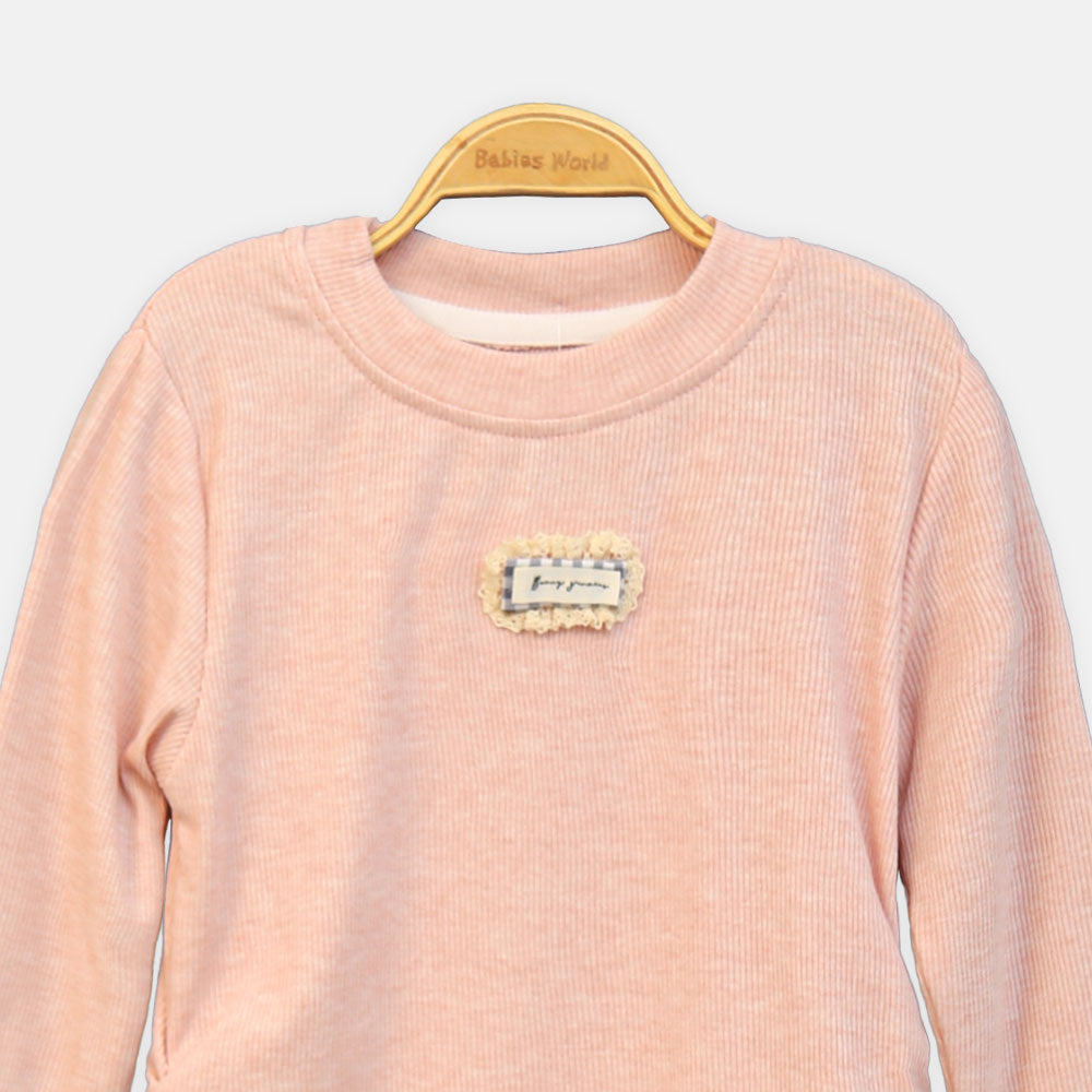 GIRL T-SHIRT PINK RIBBED ACCENT