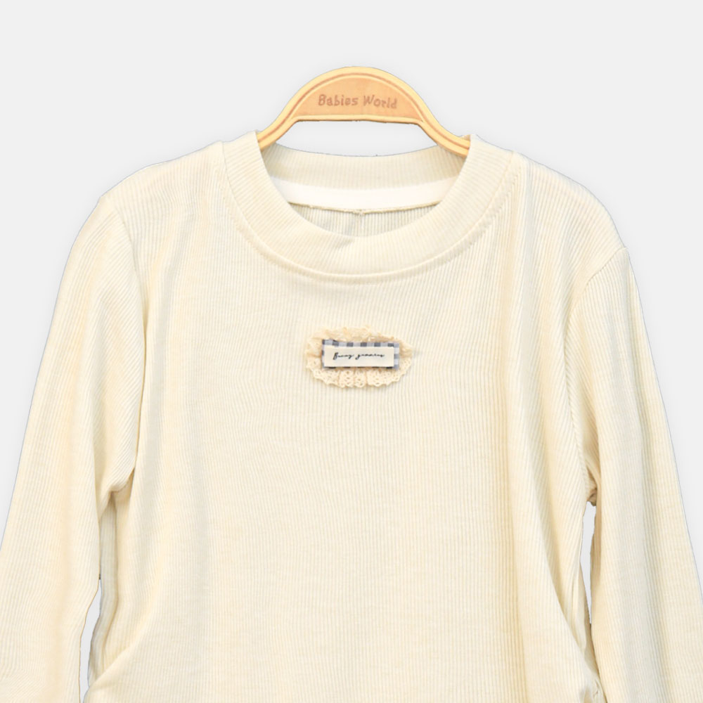 GIRL T-SHIRT BEIGE RIBBED ACCENT