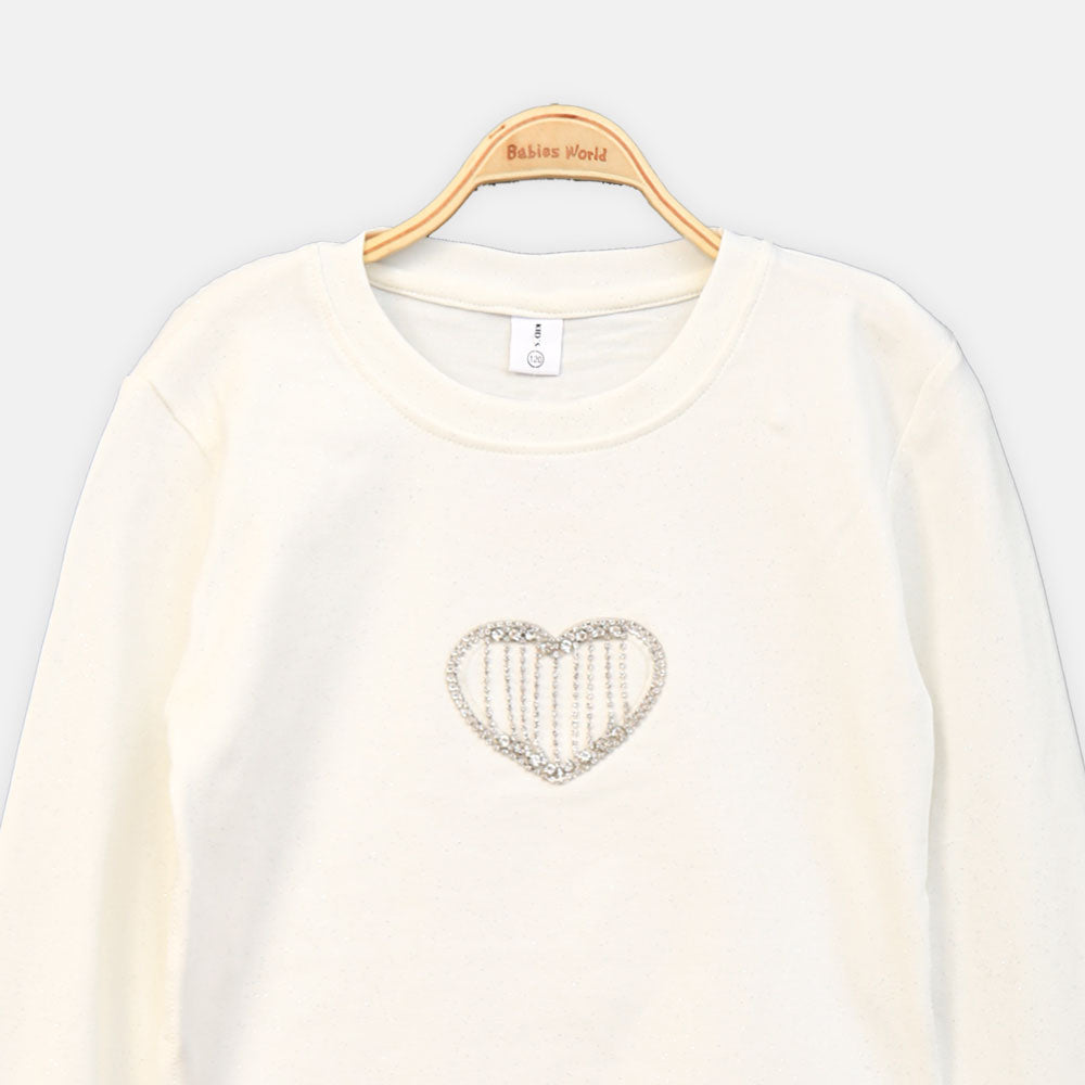 GIRL T-SHIRT WHITE RHINESTONE HEART