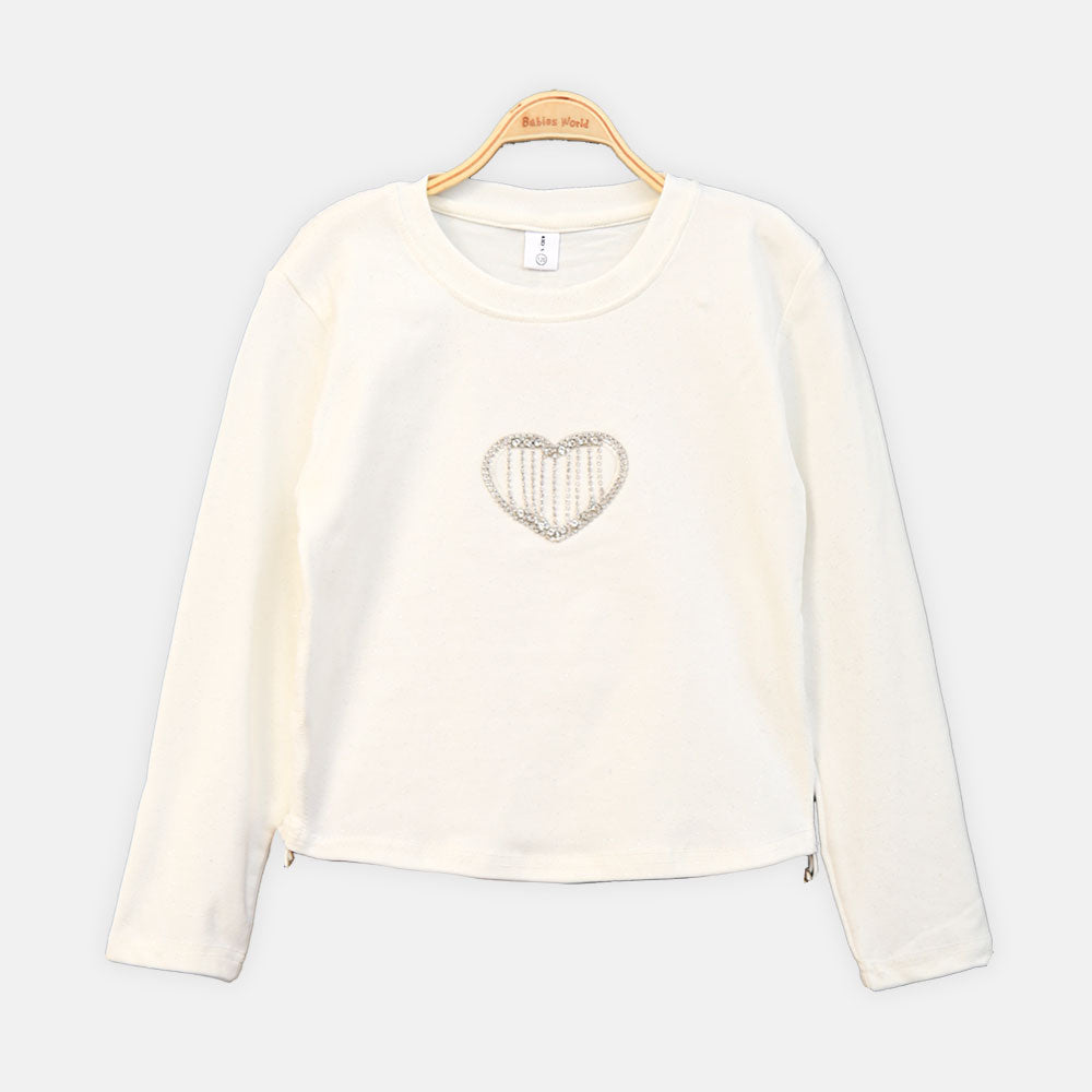 GIRL T-SHIRT WHITE RHINESTONE HEART