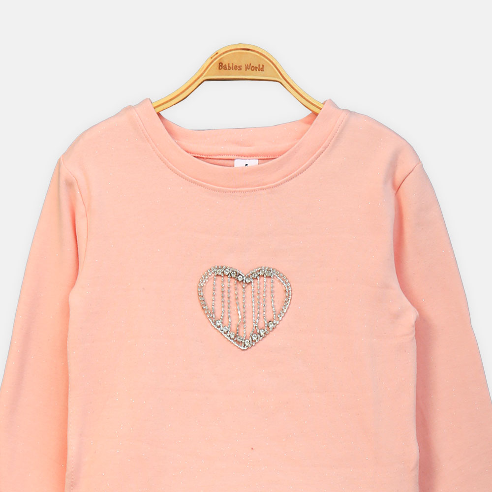 GIRL T-SHIRT LIGHT PINK RHINESTONE HEART