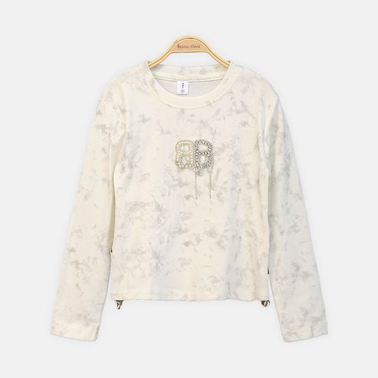 GIRL T-SHIRT WHITE MARBLE EFFECT EMBELLISHED