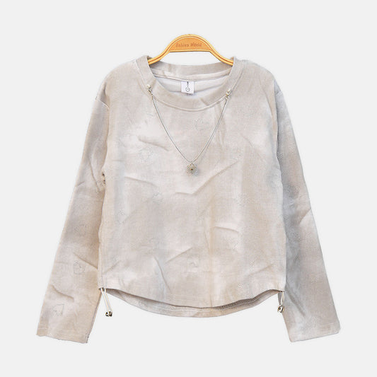 GIRL T-SHIRT BEIGE HEART PRINT