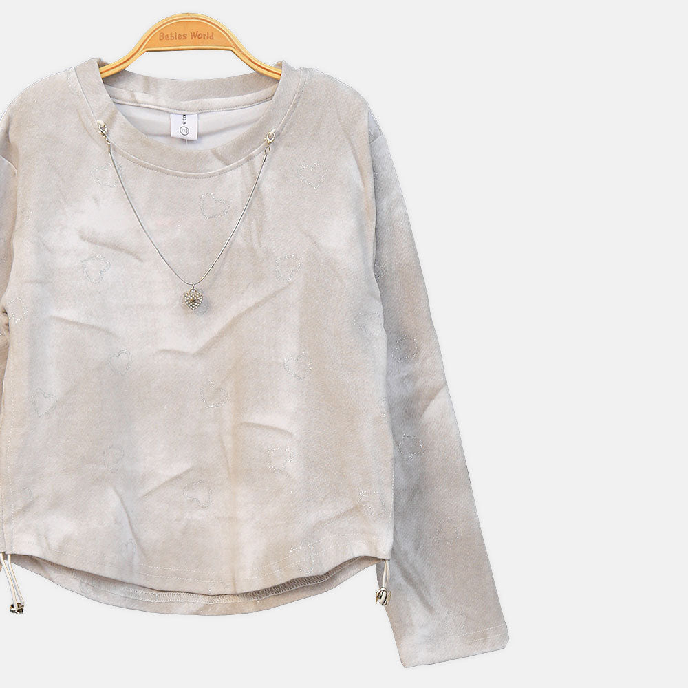 GIRL T-SHIRT BEIGE HEART PRINT