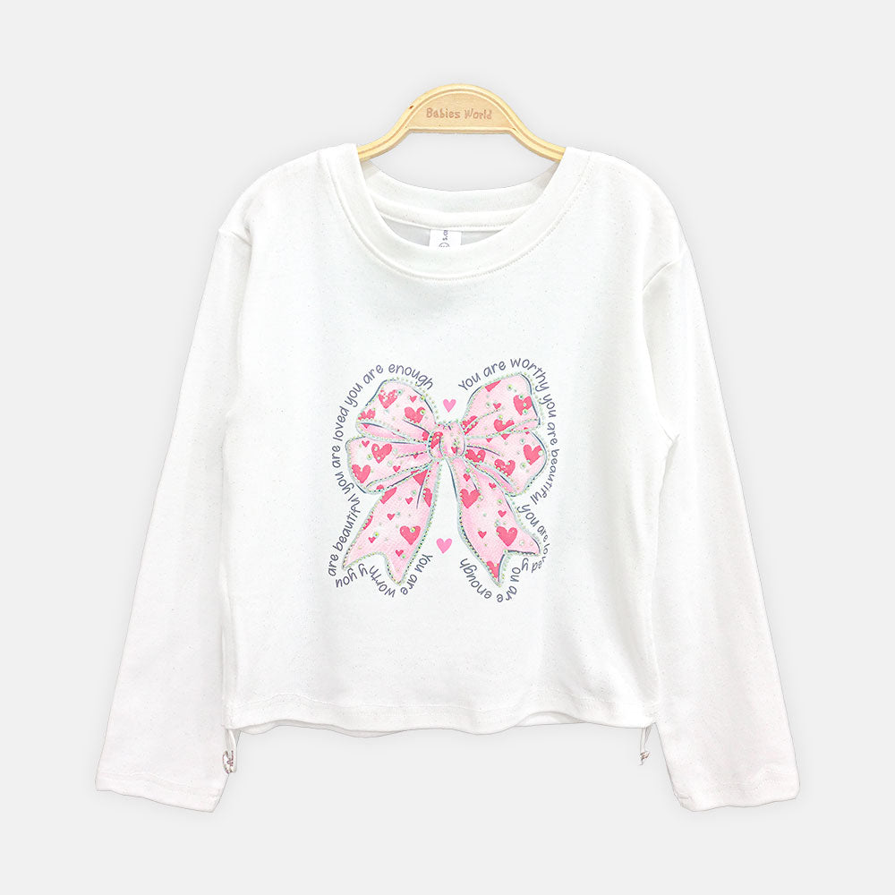 GIRL T-SHIRT WHITE HEARTS AND BOW GRAPHIC