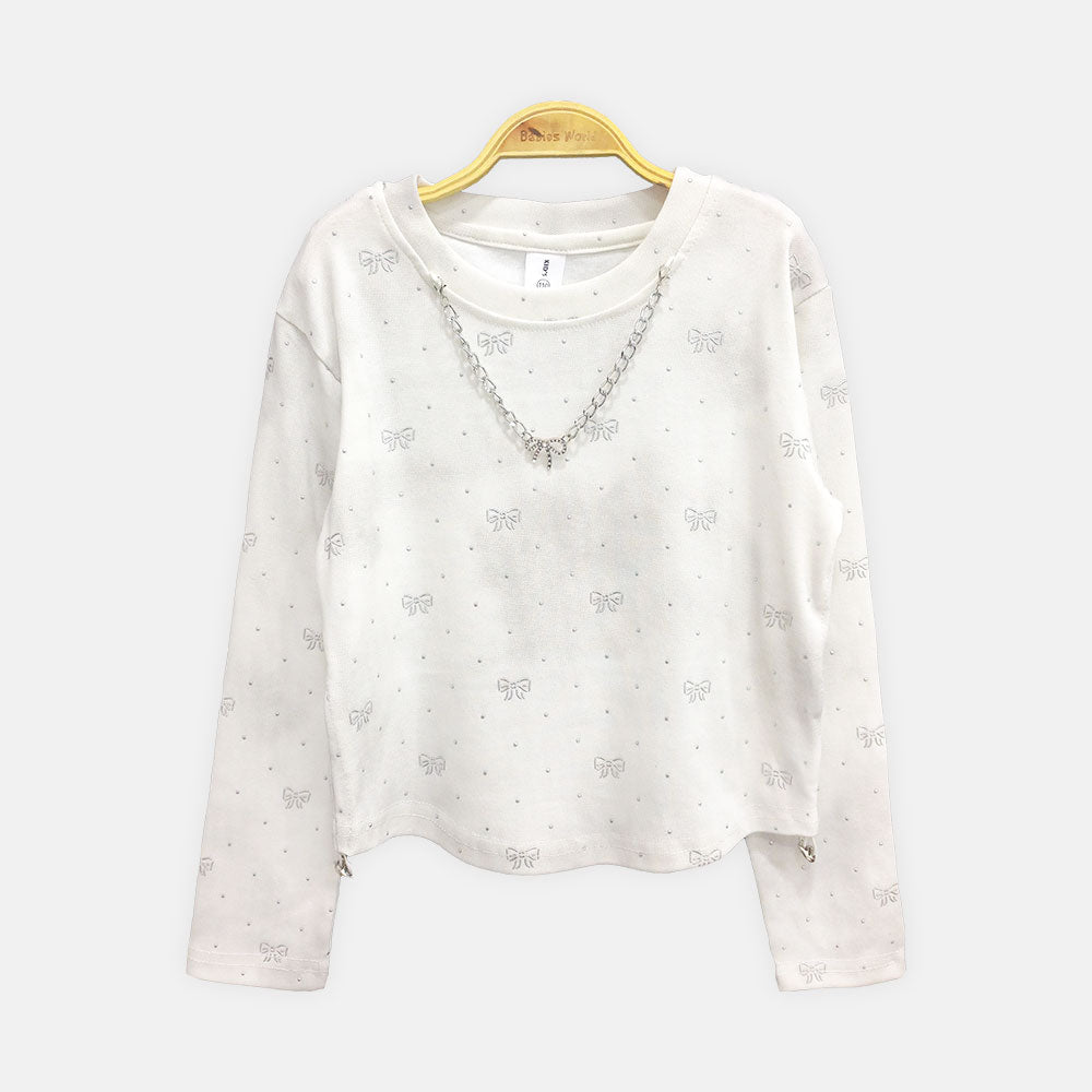 GIRL T-SHIRT CREAM CROPPED BOW