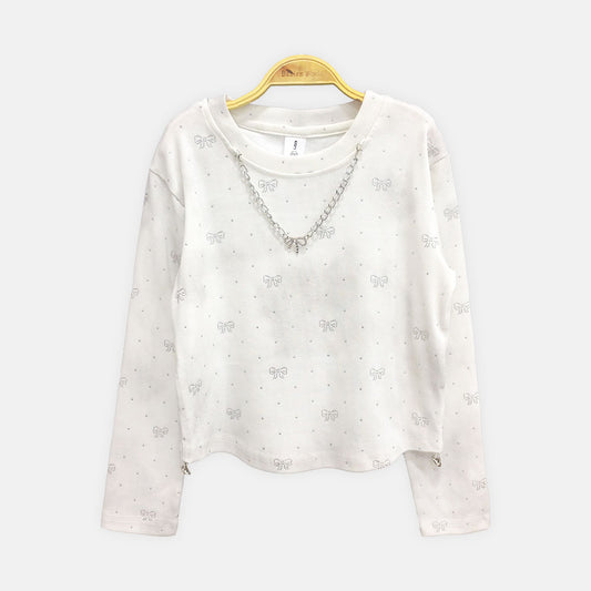 GIRL T-SHIRT CREAM CROPPED BOW