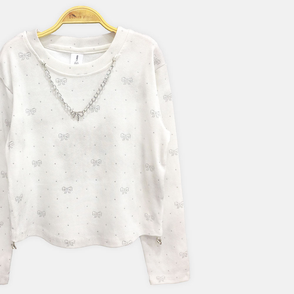 GIRL T-SHIRT CREAM CROPPED BOW