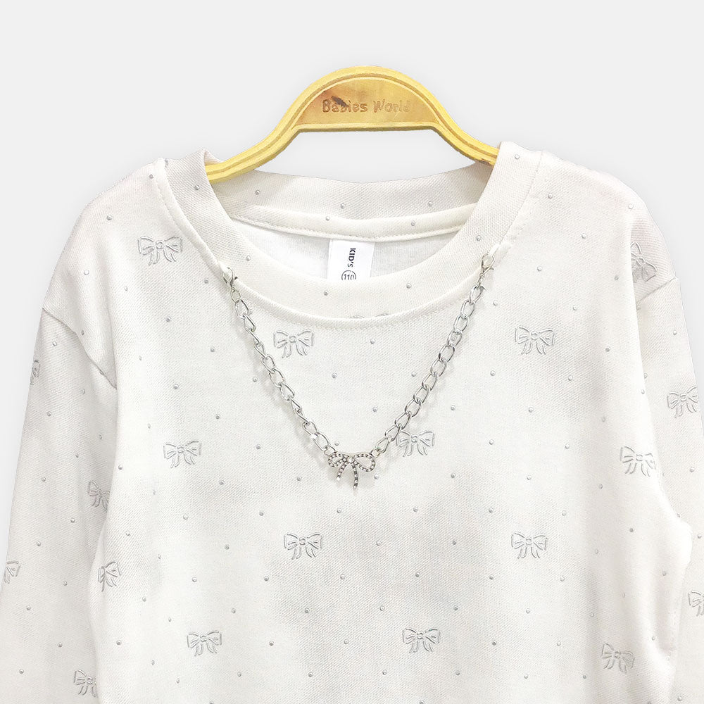GIRL T-SHIRT CREAM CROPPED BOW