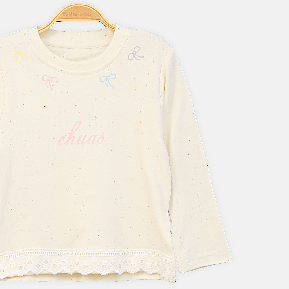 GIRL T-SHIRT CREAM BOW PRINT