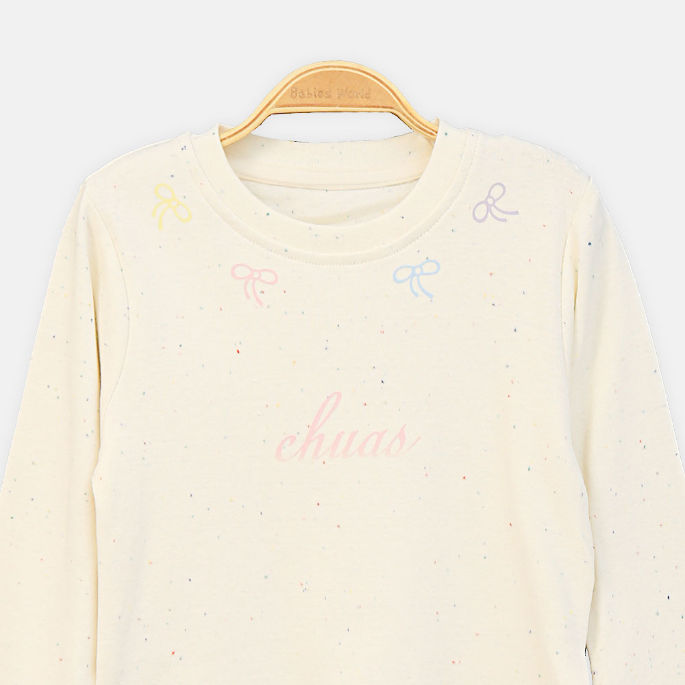 GIRL T-SHIRT CREAM BOW PRINT