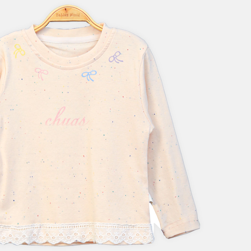 GIRL T-SHIRT PINK BOW PRINT