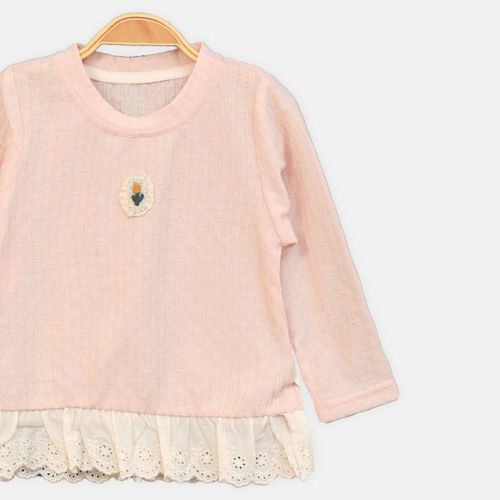 GIRL T-SHIRT PINK EYELET HEM