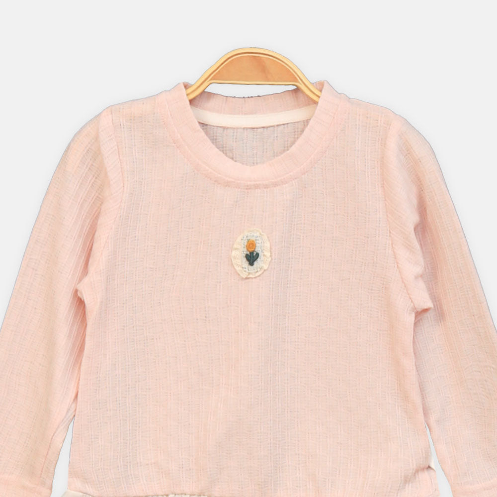 GIRL T-SHIRT PINK EYELET HEM