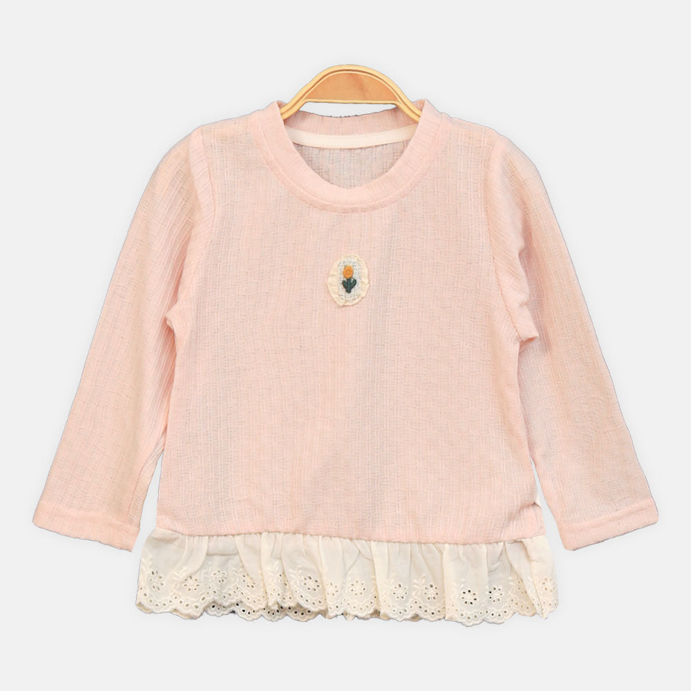 GIRL T-SHIRT PINK EYELET HEM