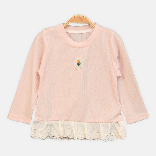 GIRL T-SHIRT PINK EYELET HEM