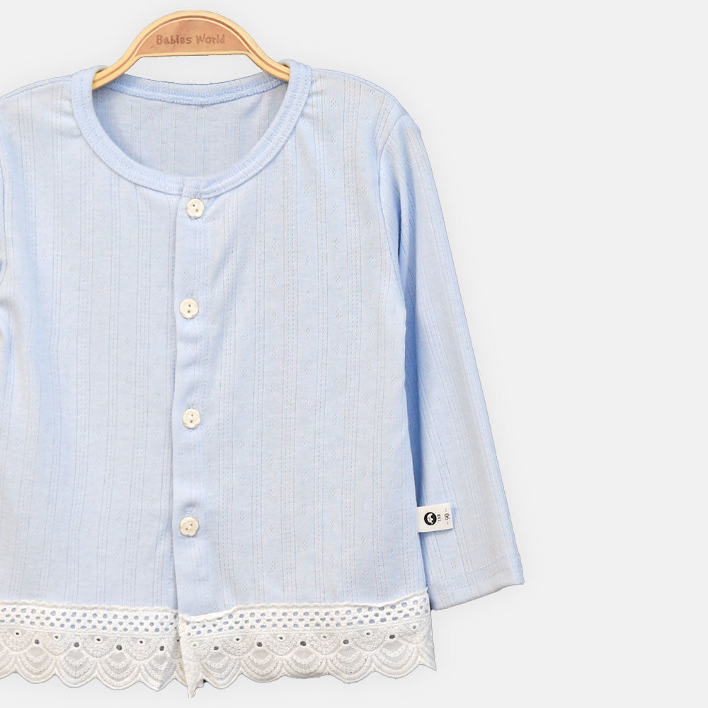 GIRL T-SHIRT BLUE LACE-TRIM CARDIGAN
