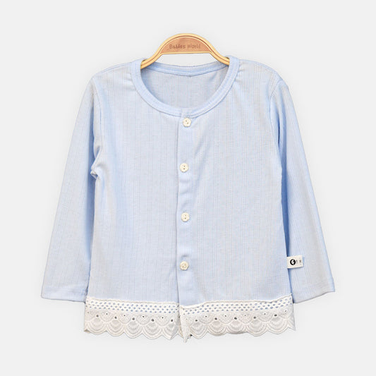 GIRL T-SHIRT BLUE LACE-TRIM CARDIGAN
