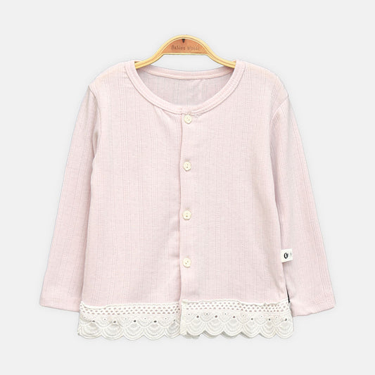 GIRL T-SHIRT PINK LACE-TRIM CARDIGAN