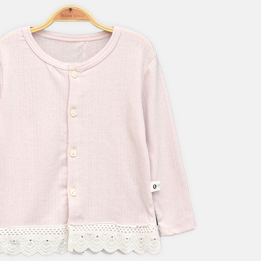 GIRL T-SHIRT PINK LACE-TRIM CARDIGAN