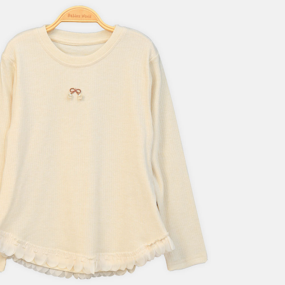 GIRL T-SHIRT CREAM RIBBED ACCENT