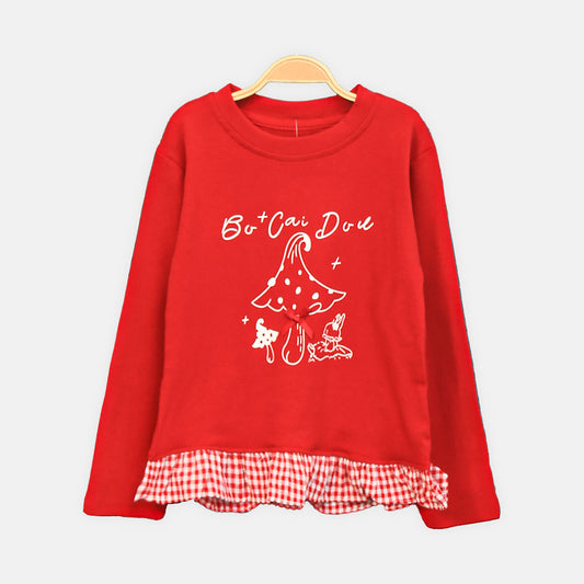 GIRL T-SHIRT RED MUSHROOM RUFFLE