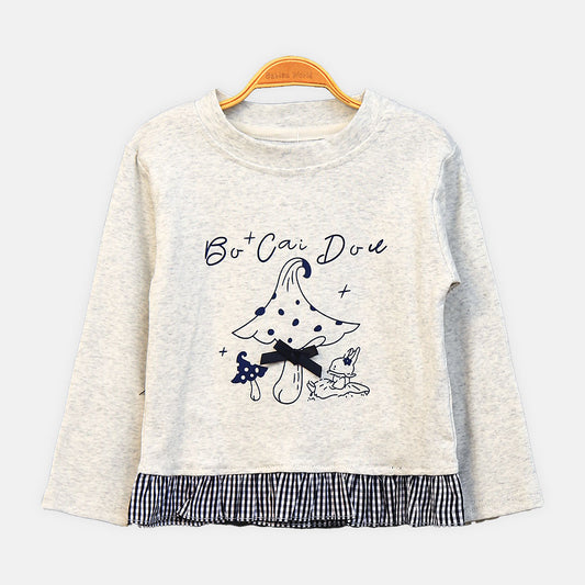 GIRL T-SHIRT GREY MUSHROOM RUFFLE