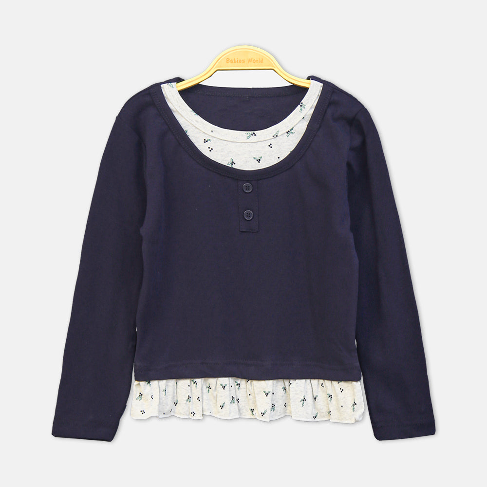 GIRL T-SHIRT NAVY BLUE CHERRY FLARE