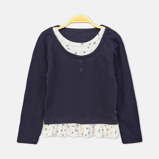 GIRL T-SHIRT NAVY BLUE CHERRY FLARE
