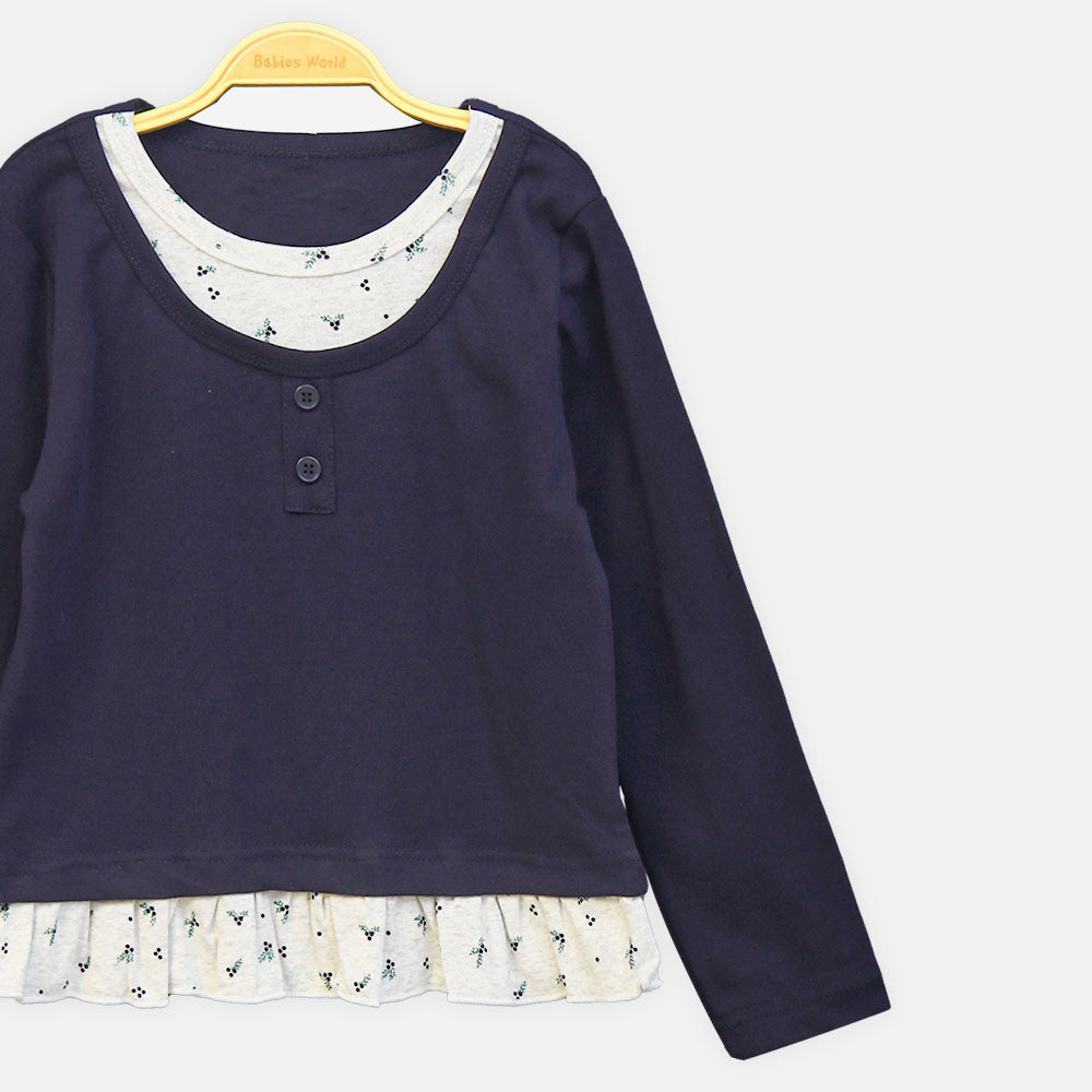 GIRL T-SHIRT NAVY BLUE CHERRY FLARE