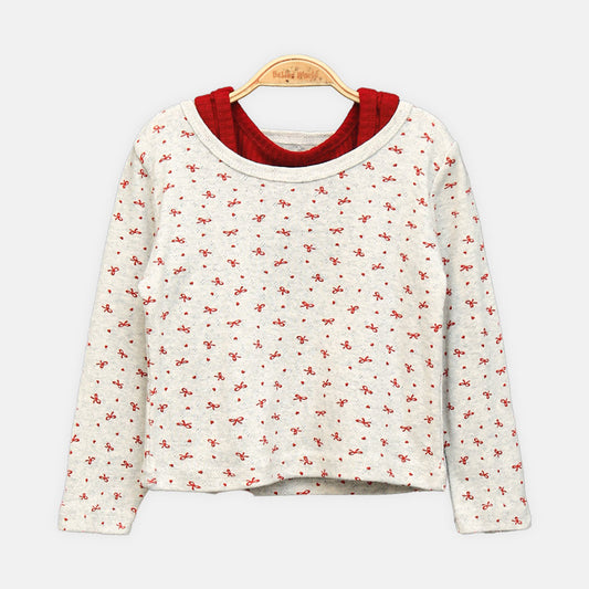 GIRL T-SHIRT RED PRINTED