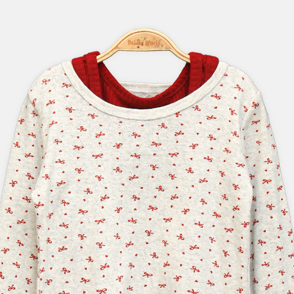 GIRL T-SHIRT RED PRINTED