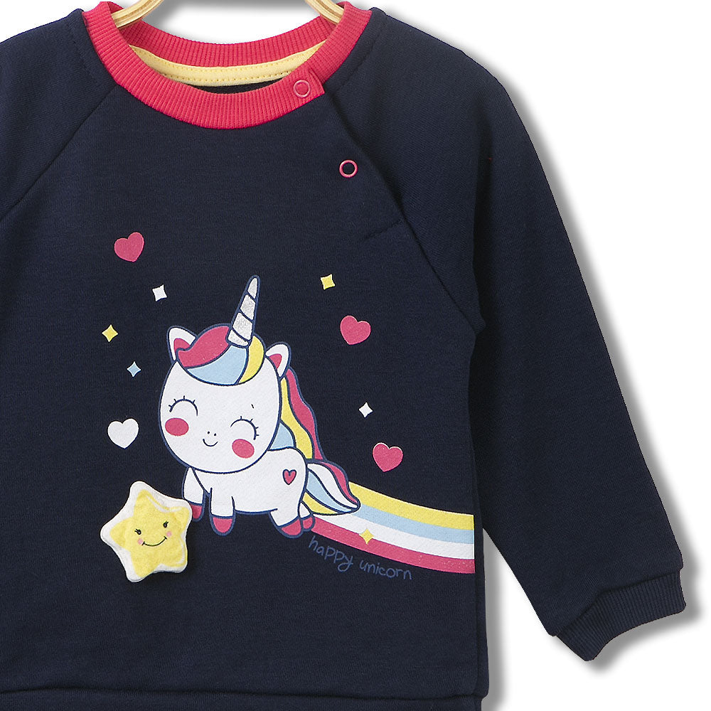 GIRL T-SHIRT NAVY HAPPY UNICORN