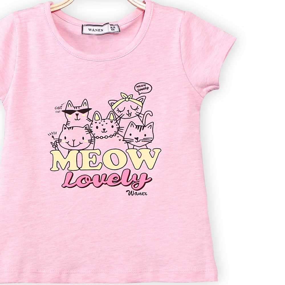 GIRL T-SHIRT PINK MEOW LOVELY