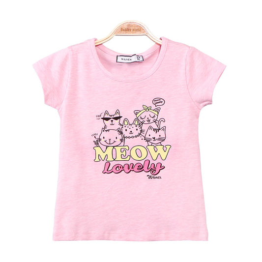 GIRL T-SHIRT PINK MEOW LOVELY