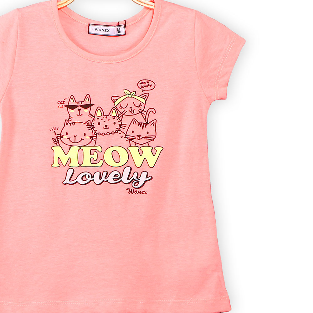 GIRL T-SHIRT CORAL MEOW LOVELY