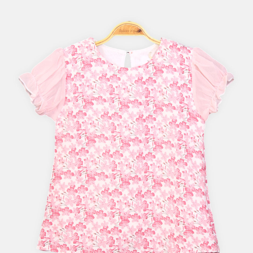 GIRL TOP PINK BLOSSOM CHIFFON