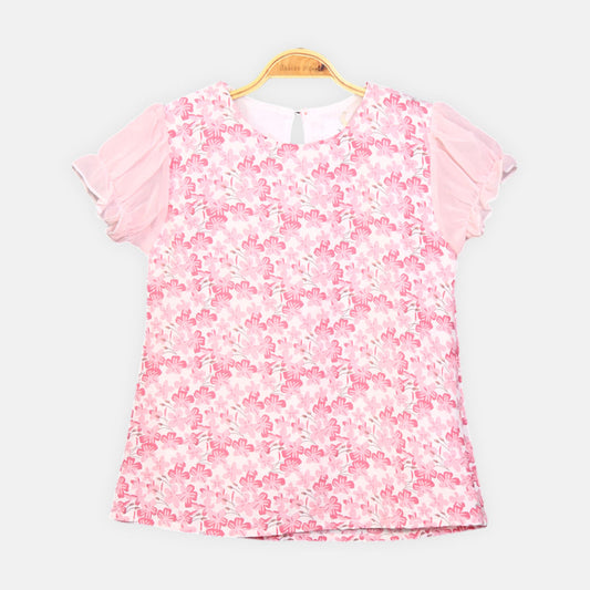 GIRL TOP PINK BLOSSOM CHIFFON
