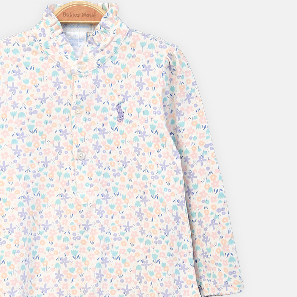 GIRL TOP FLORAL RUFFLE TUNIC