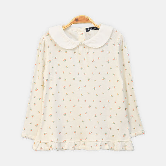 GIRL TOP FLORAL PRINT CREAM