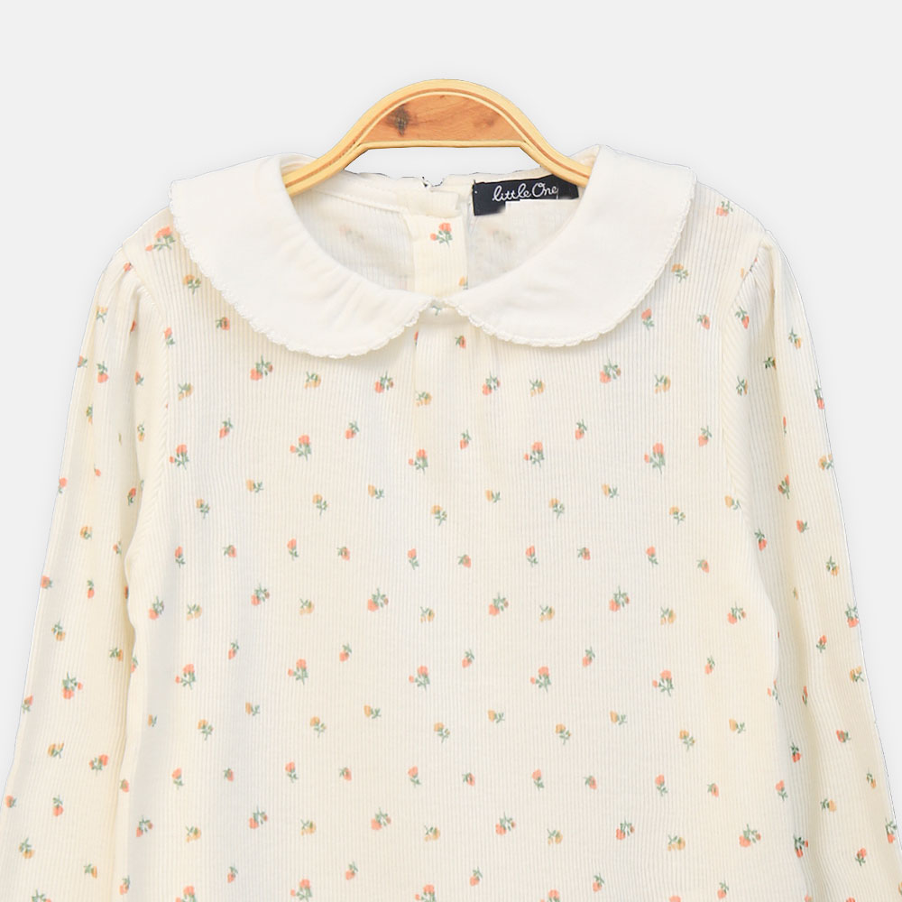 GIRL TOP FLORAL PRINT CREAM