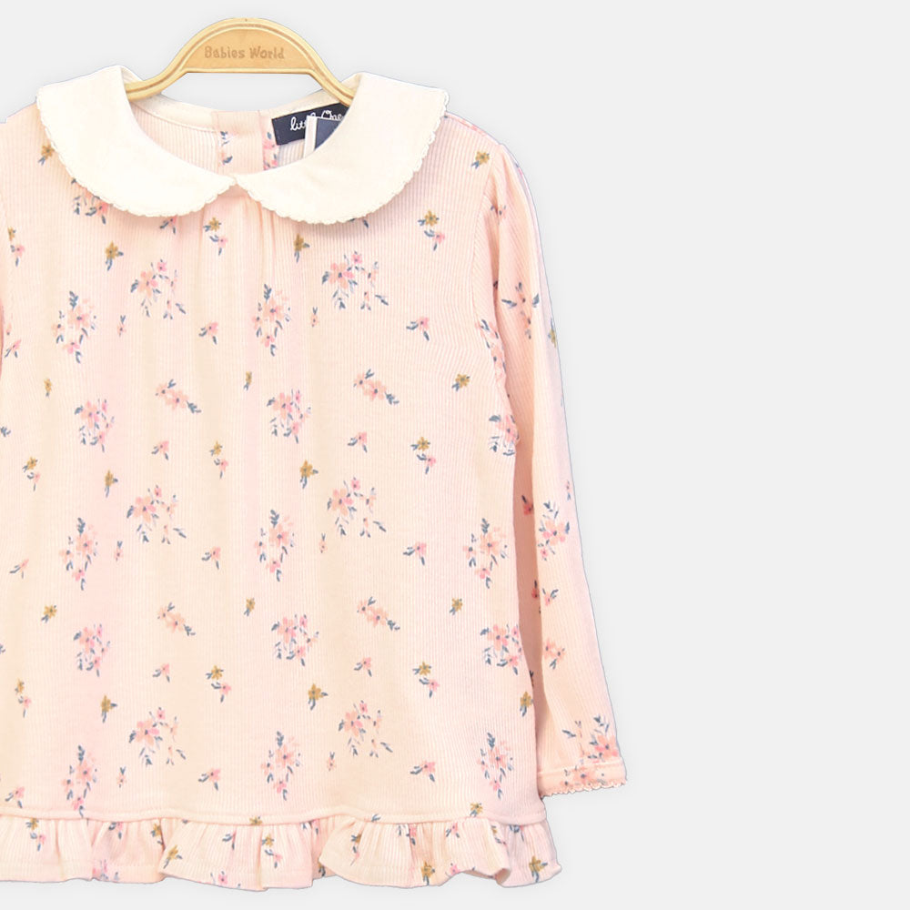 GIRL TOP FLORAL PRINT PEACH