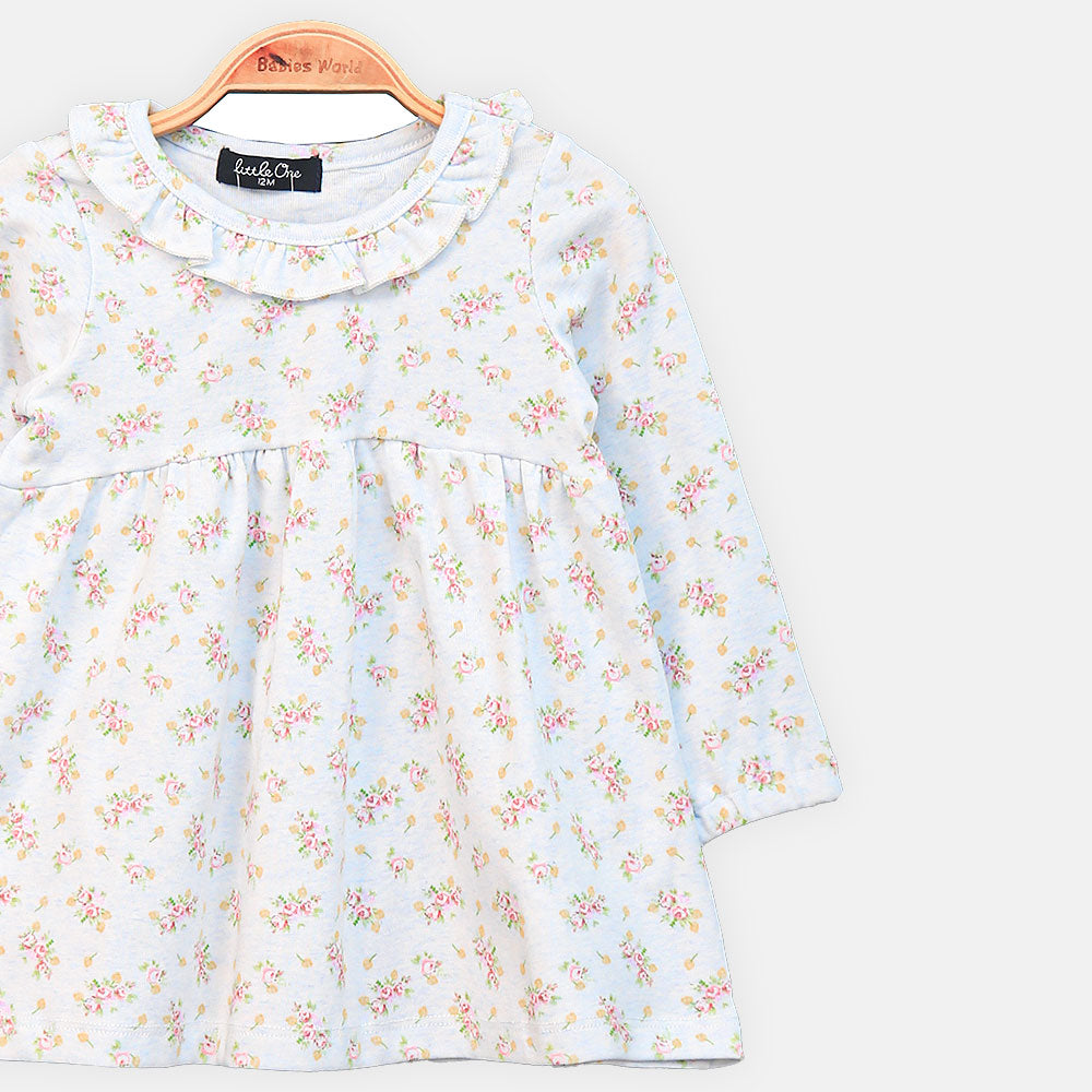 GIRL TOP FLORAL SKY BLUE FROCK