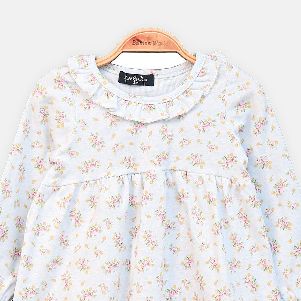 GIRL TOP FLORAL SKY BLUE FROCK